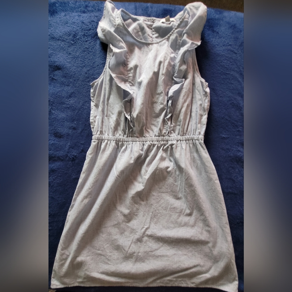 Madewell Lt. Blue Linen Blend Women's Sz. 4 Ruffle Neck‎ Sleeveless Dress